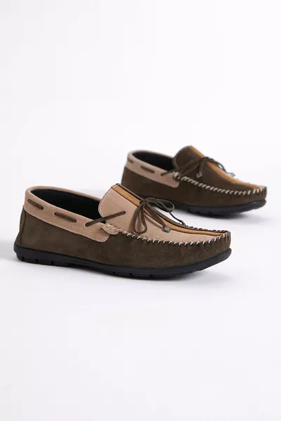 الرجال الكاكي الجبهة القوس الملونة جلد طبيعي المتسكع