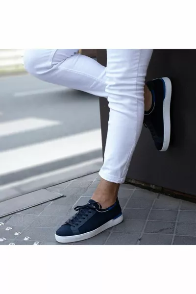 Sova marineblauwe casual schoenen van echt linnen voor heren