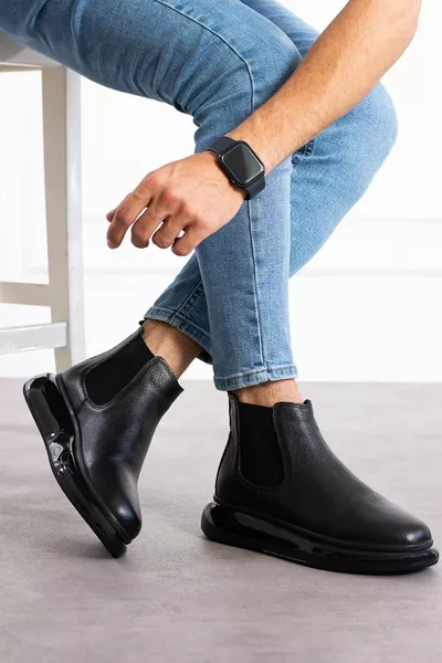 أنجيليس نموذج الرجال أحذية جلدية سوداء أصلية