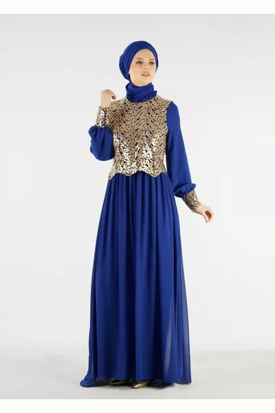 Abito da sera da donna blu navy (SAKS) T Fy Collection-Paillettes ricamato