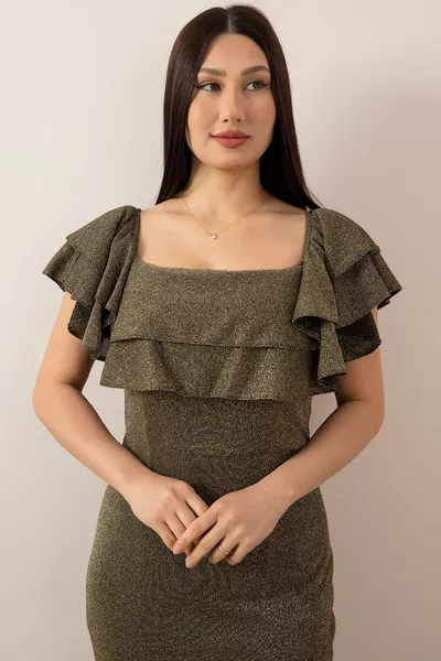 Col Volant d’inertie Robe longue poisson pailletée détaillée 