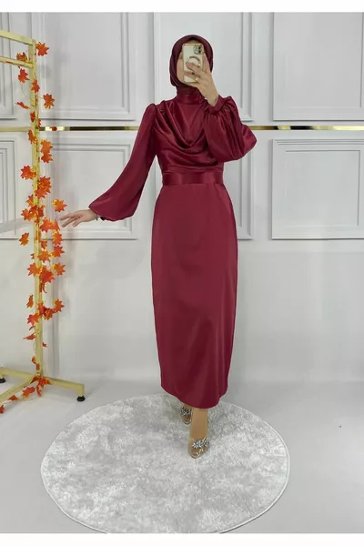 Bourgondische satijnen avondjurken voor dames - 