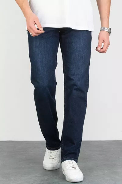 Jeans da uomo in lycra elastici con gamba tubolare blu scuro 