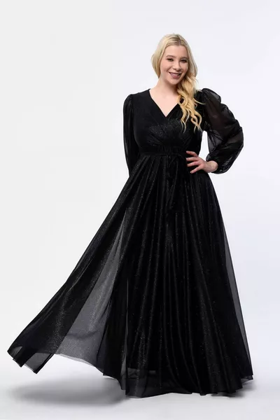 Lange glitter tule avondjurken