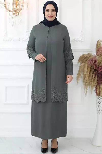 المرأة رمادي الحجر مطرزة مساء اللباس T 