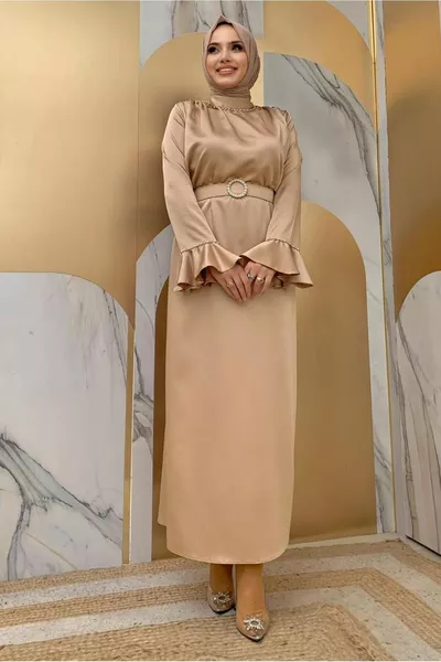 المرأة المنك اللؤلؤ مفصلة حزام الساتان مساء اللباس T 