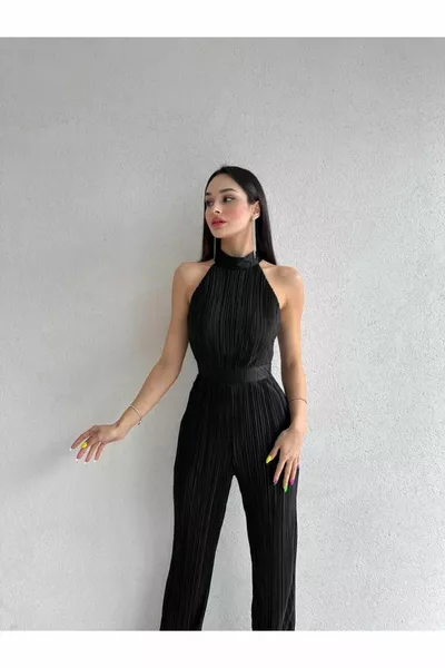 Misscix مضلع بلا أكمام الرسن الرقبة المرأة بذلة سوداء - مساء اللباس والتخرج بذلة اللباس