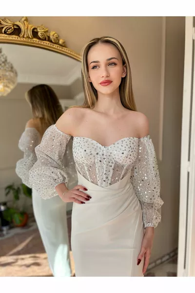 Göğüs Ve Kol Kısmı İşleme Detay Balon Kol Midi Elbise