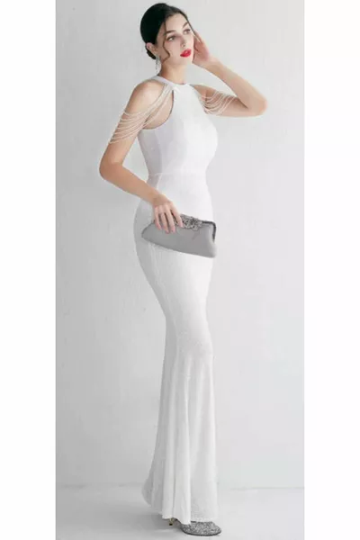 Hilaltrend abito da sera con paillettes con scollo all'americana con dettagli in paillettes