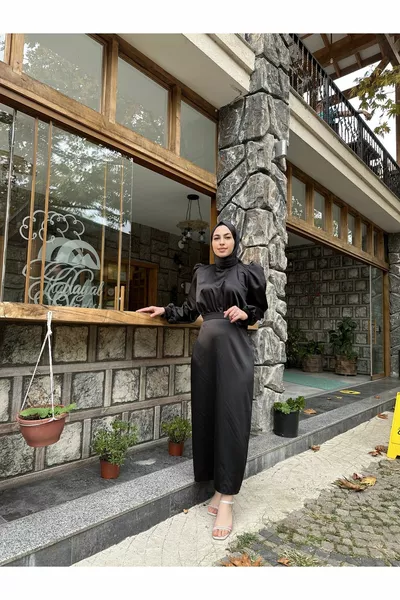 Сатенена хиджаб вечерна рокля