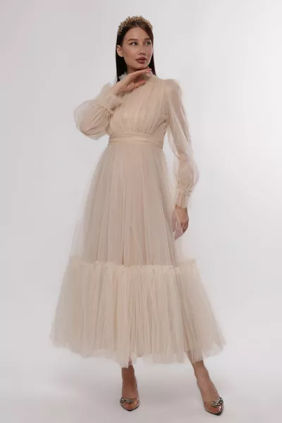 Hijab-Abendkleid Traumtüll Abendkleid mit Kordelzug und Detail