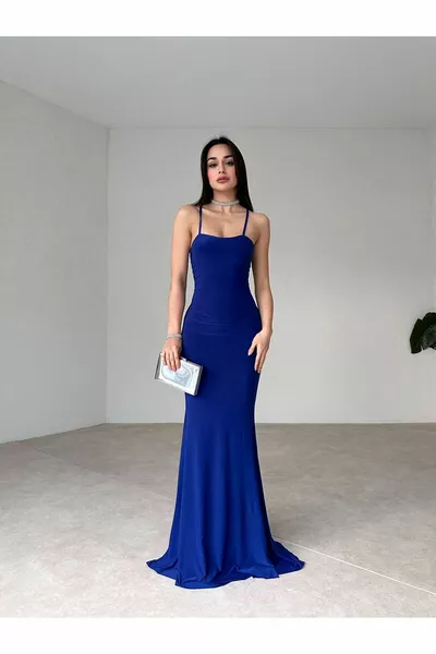 Abito scollato lungo pesce blu navy