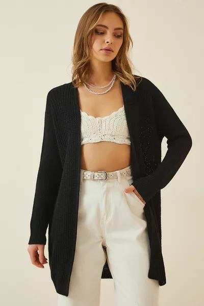 Cardigan en tricot de base Thessaloniki noir pour femme 