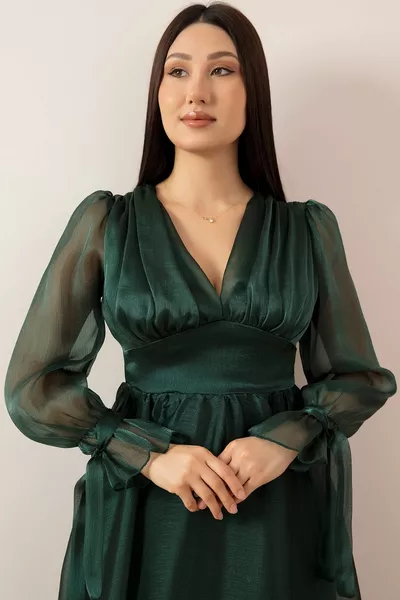 الخامس الرقبة الأكمام مفصلة Janjan الشيفون فستان طويل 