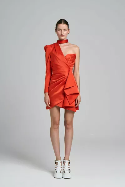 Women's Ribbed Embroidered Draped New Star Invitation Dress