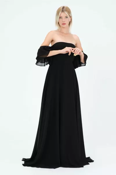 Шифон с открытыми плечами Детализированное длинное дизайнерское вечернее платье