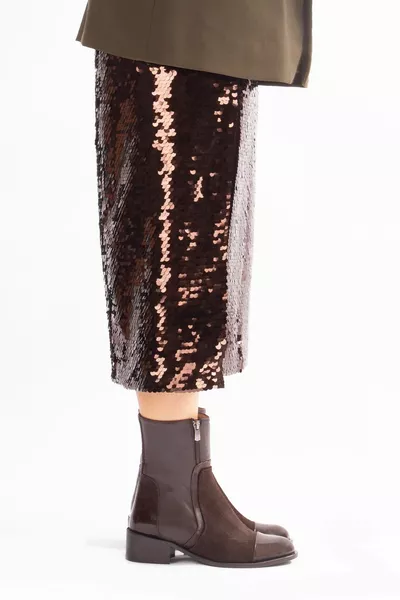 Sahay Leather Дамски ботуши Кафе Кожа велур Лачена кожа