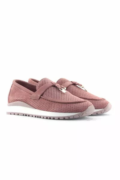 Sneakers in vera pelle scamosciata rosa essiccata con accessori per suola sportiva