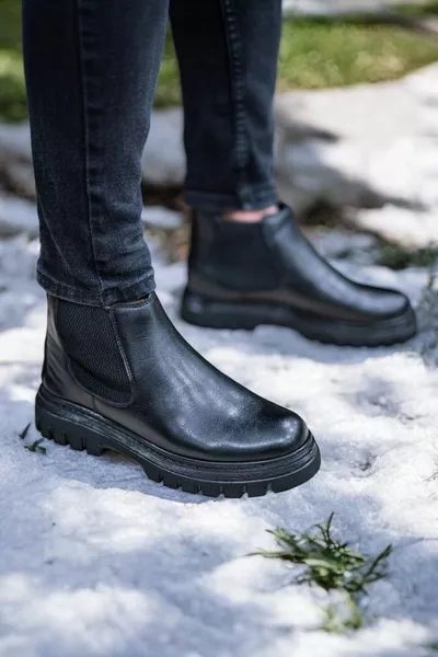 الرجال الأسود تشيلسي الجلود عارضة أحذية مريحة العظام 