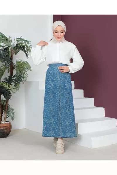 Jupe en jean élastique à motif cachemire à motifs cachemire