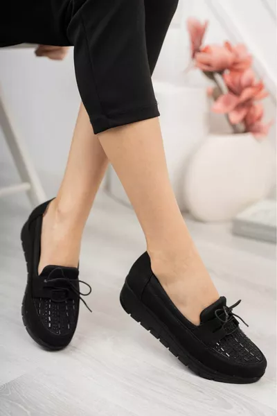 Orthopedische Pad Stretch Zwarte Schoenen met Teenstenen