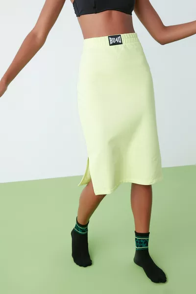 Yellow u Logo Detailed Skirt