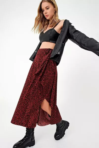 Cravatta Vita normale Asimmetrica Vestibilità comoda Fantasia floreale Spacco Gonna lunga alla caviglia