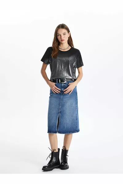 Cannes - Midi Denim Skirt with Slits - 