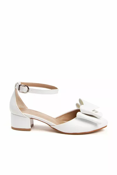 نسائي أبيض الصيف القوس الكعب القصير