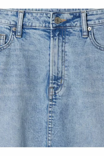 Lichtblauwe midi-denim kokerrok met split en split voor dames