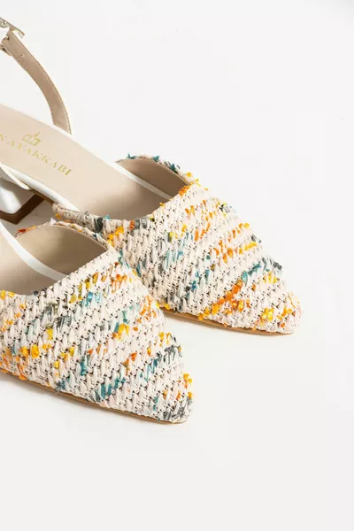 كعب أبيض متعدد الألوان من القش للسيدات (طول الكعب 3 سم)