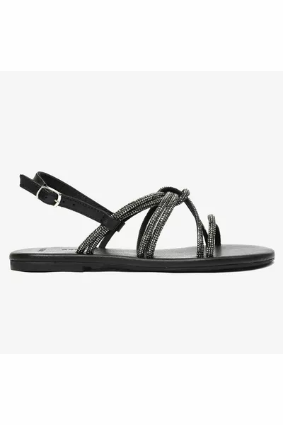 Женские босоножки из натуральной кожи с платиновым камнем 