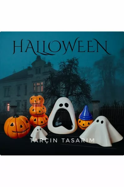 Декор из тыквы, Хэллоуин, 3 фигуры привидений на Хэллоуин и 3 фигуры тыквы/декор из тыквы