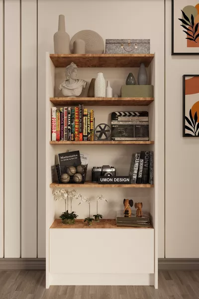 Teos Boekenkast met 5 Planken en Deuren, Dennenhout-Wit