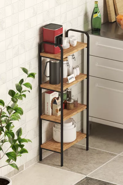 Kitchen Shelf with Jars, Multipurpose Cabinet, 4-Tier Shoe Rack, Bookshelf, Kitchen Organizer