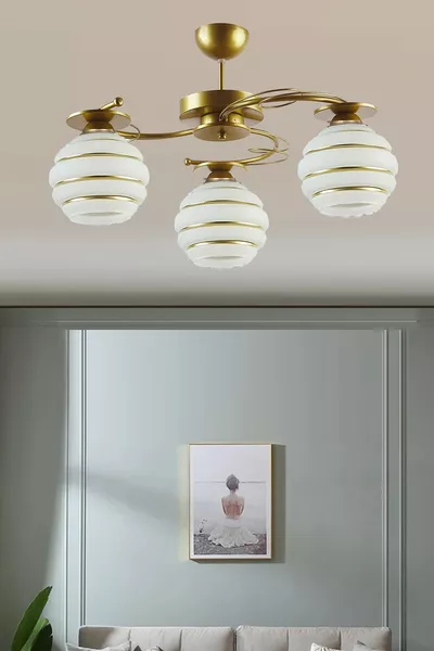 Modern Ilay Antique Gold Painted 3-Light or 4-Light Glass Chandelier