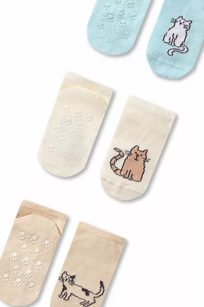 Chaussettes pour bébé avec motif de chat, lot de 3