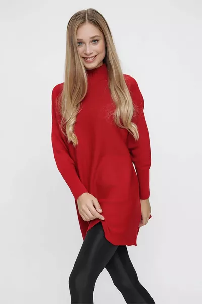 للسيدات نصف الياقة المدورة رث المعطف الطويل المحبوك 