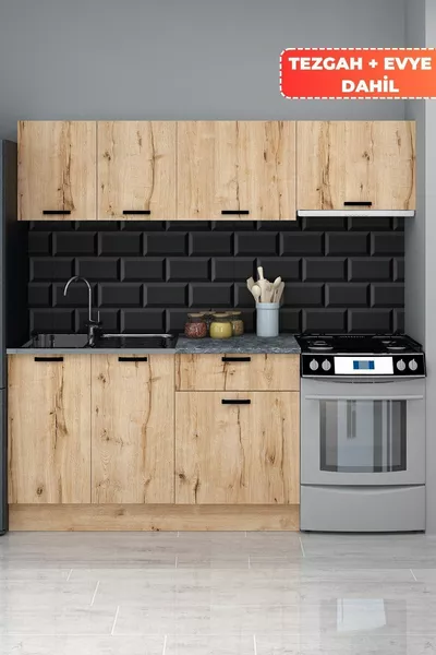 Tino  Cm Kitchen Cabinet, Modern Kitchen Unit, Ready Kitchen Cabinet [ Including Countertop + Steel Sink ]