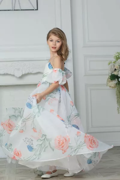 Par Feyza Robe de cérémonie pour fille avec queue en organza à fleurs, robe de graduation,  ans, rose et blanc