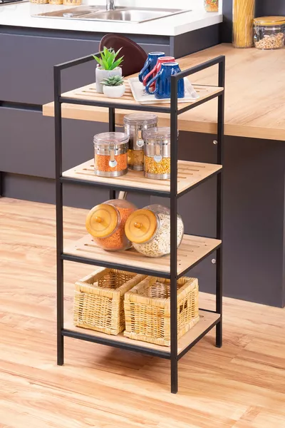 Kitchen Material Cabinet Metal-Wood Organizer Decorative Multi-Purpose Shelf