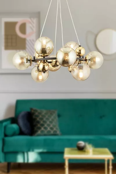 Lorento 8-Lichts Ronde Zwarte Gouden Moderne Hanglamp, Geschikt voor Café en Restaurant, Retro Woonkamer Lamp