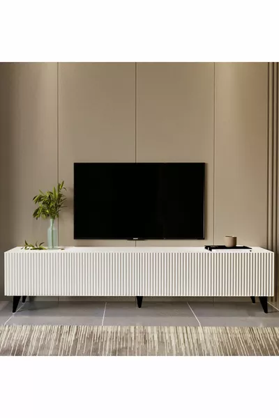 Elegance Plus - Meuble TV en MDF moderne avec panneaux à lignes