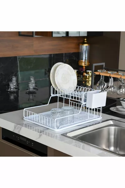 Paslanmaz Iki Katlı Bulaşıklık Tezgah Üstü Kurutma Bulaşıklık Sepeti Bulaşık Kurutma Sepeti Krom