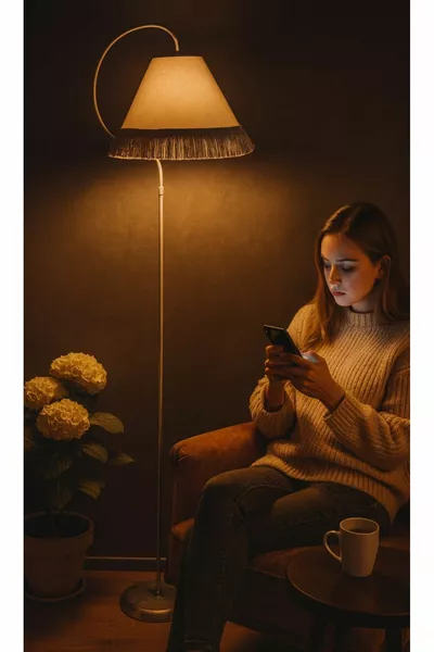 Осветително тяло лампион Чизе черно жълто патиниран абажур кафяво капачку жълти пискюли