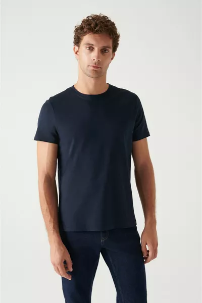 Erkek Lacivert-bordo T-shirt 2'li % Pamuk Bisiklet Yaka Regular Fit 