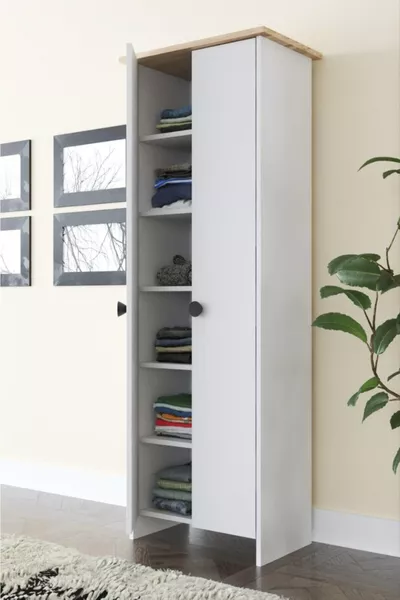 Шапкарски и Килерен Многофункционален Шкаф - Дъб - Бял