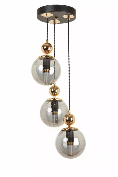 Полилей Misket с 3 свещника, черно-златно с димни стъкла