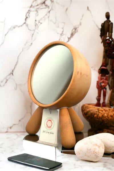 Specchio da Trucco Decorativo con Supporto, Specchio da Tavolo, Specchio Decorativo in Legno di Faggio, Lavorazione Artigianale