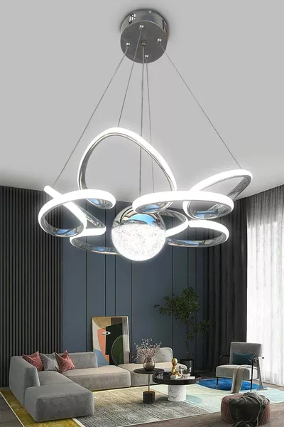 Хром Модерен Полилей 3 Цвята С LED Осветление за Хол - Осветителна Таванна Лампа с LED за Хол